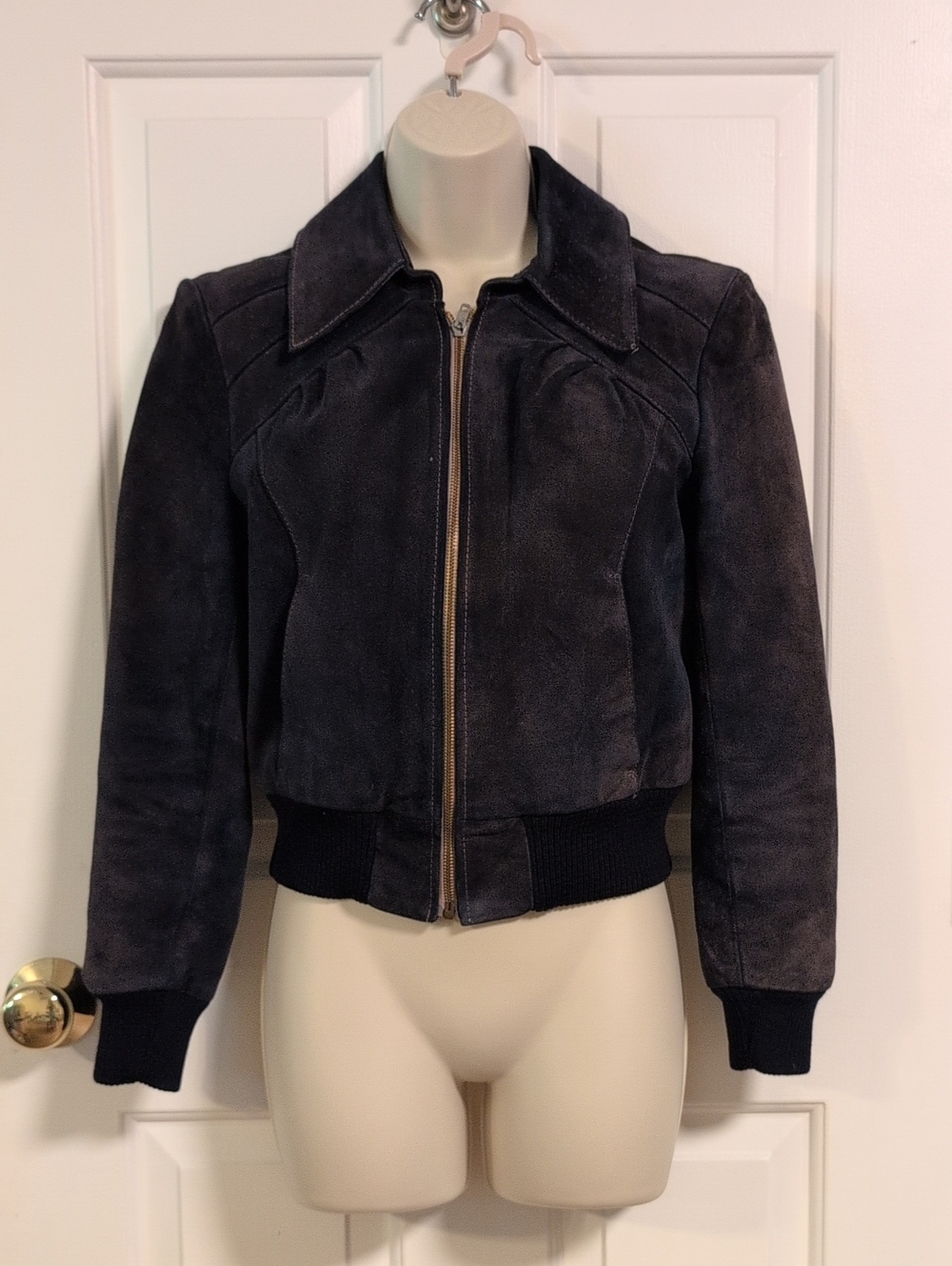 Early 80s Suede Bomber Jacket, Sz XS